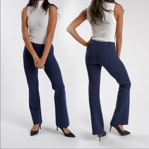 Betabrand Boot-Cut Classic Dress Pant Yoga Pants Navy Blue Petite Medium M